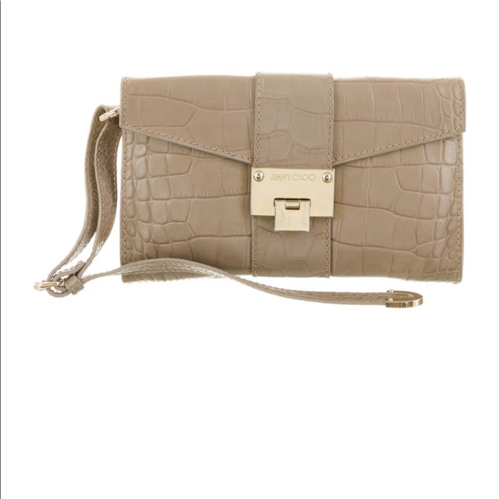 Jimmy Choo embossed leather flap wristlet Clutch